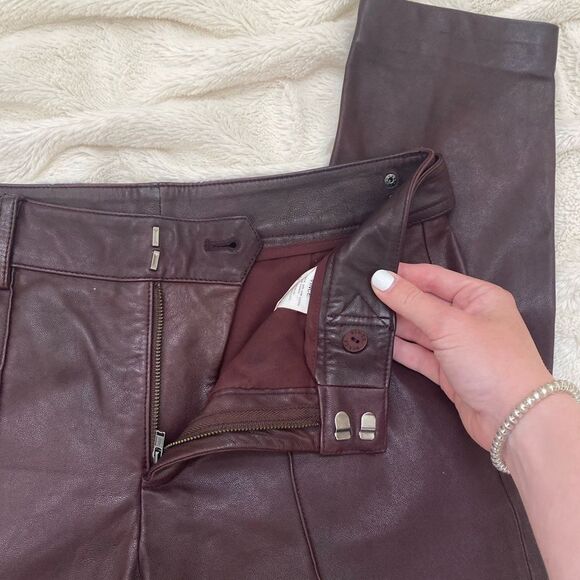 NWOT Vince 100% Lamb Leather Pintuck Cropped Trousers Pants Shiraz Wine - Picture 7 of 9